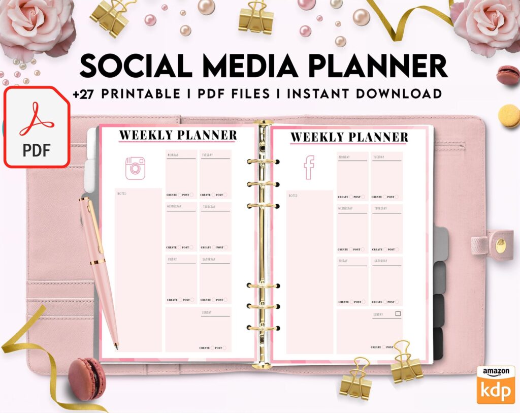 Social media planner, Social media journal, Weekly planner, Post planner, Stories Planner, feed Planner, PDF Printable, Kdp interior