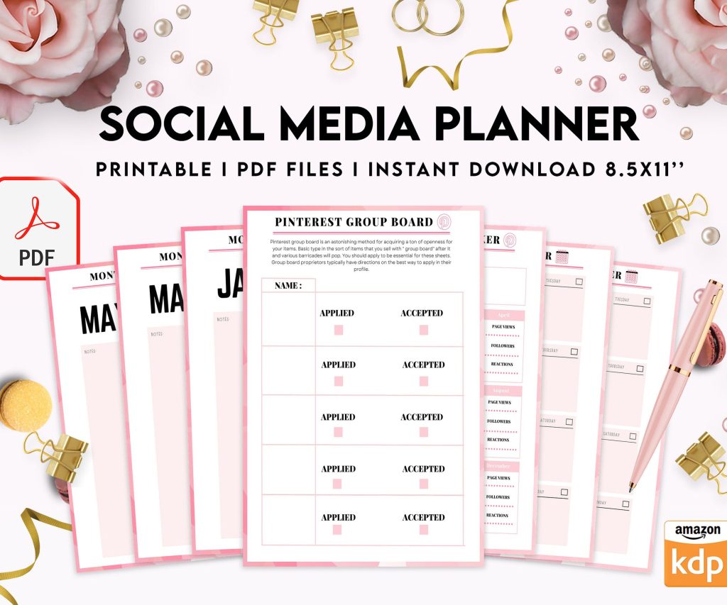 Social media planner, Social media journal, Weekly planner, Post planner, Stories Planner, feed Planner, PDF Printable, Kdp interior