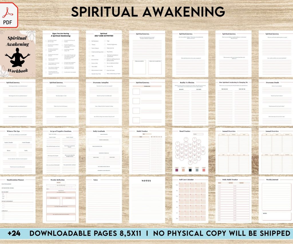 8×11 inch pages size Spiritual Awakening Workbook for Self Discovery, Anxiety, 8×11 inch pages size Journalling Prompts, journal prompts for spiritual awakening, PDF Printable, Kdp interior