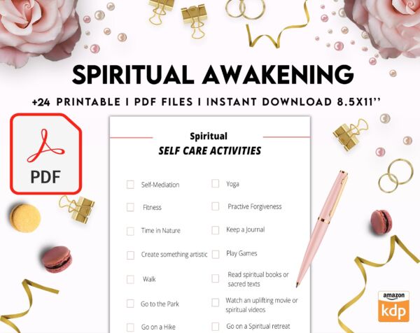 8×11 inch pages size Spiritual Awakening Workbook for Self Discovery, Anxiety, 8×11 inch pages size Journalling Prompts, PDF Printable, Kdp interior