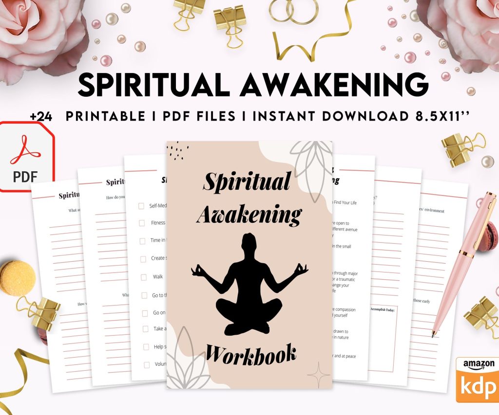8×11 inch pages size Spiritual Awakening Workbook for Self Discovery, Anxiety, 8×11 inch pages size Journalling Prompts, PDF Printable, Kdp interior