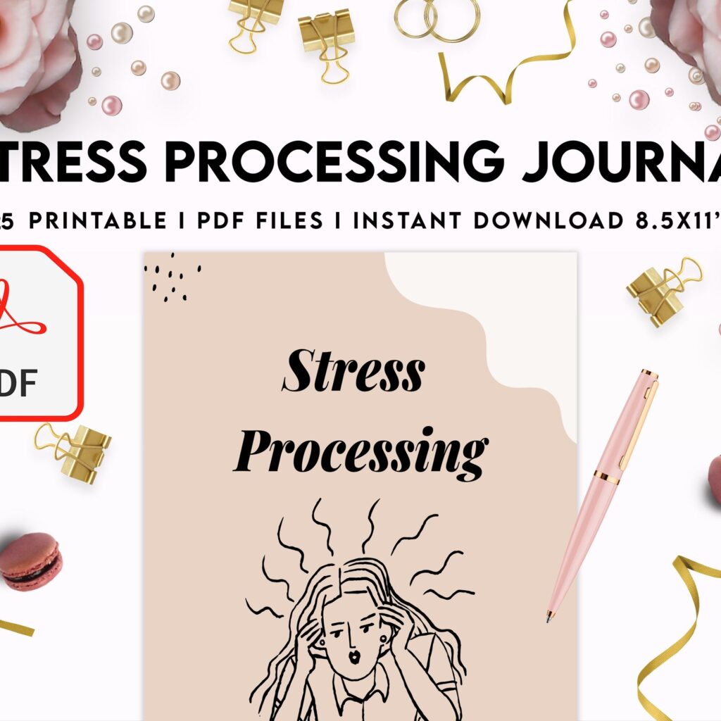 Stress Processing Journal Pages for daily self care, mental health, and emotion list with breakdown worksheets, PDF Printable, Kdp interior