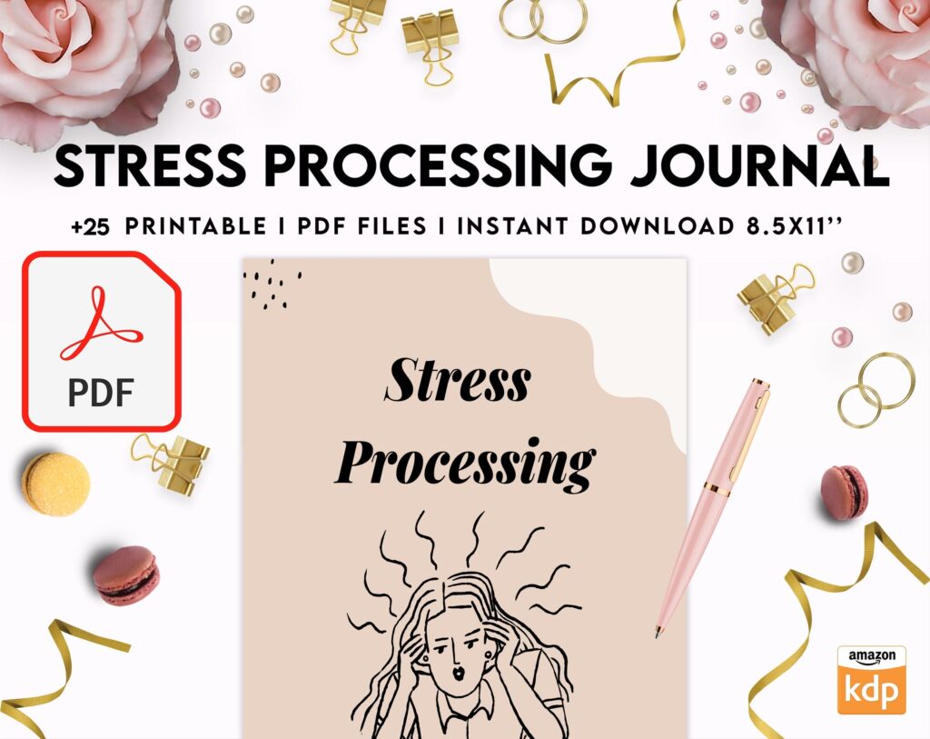 Stress Processing Journal Pages for daily self care, mental health, and emotion list with breakdown worksheets, PDF Printable, Kdp interior