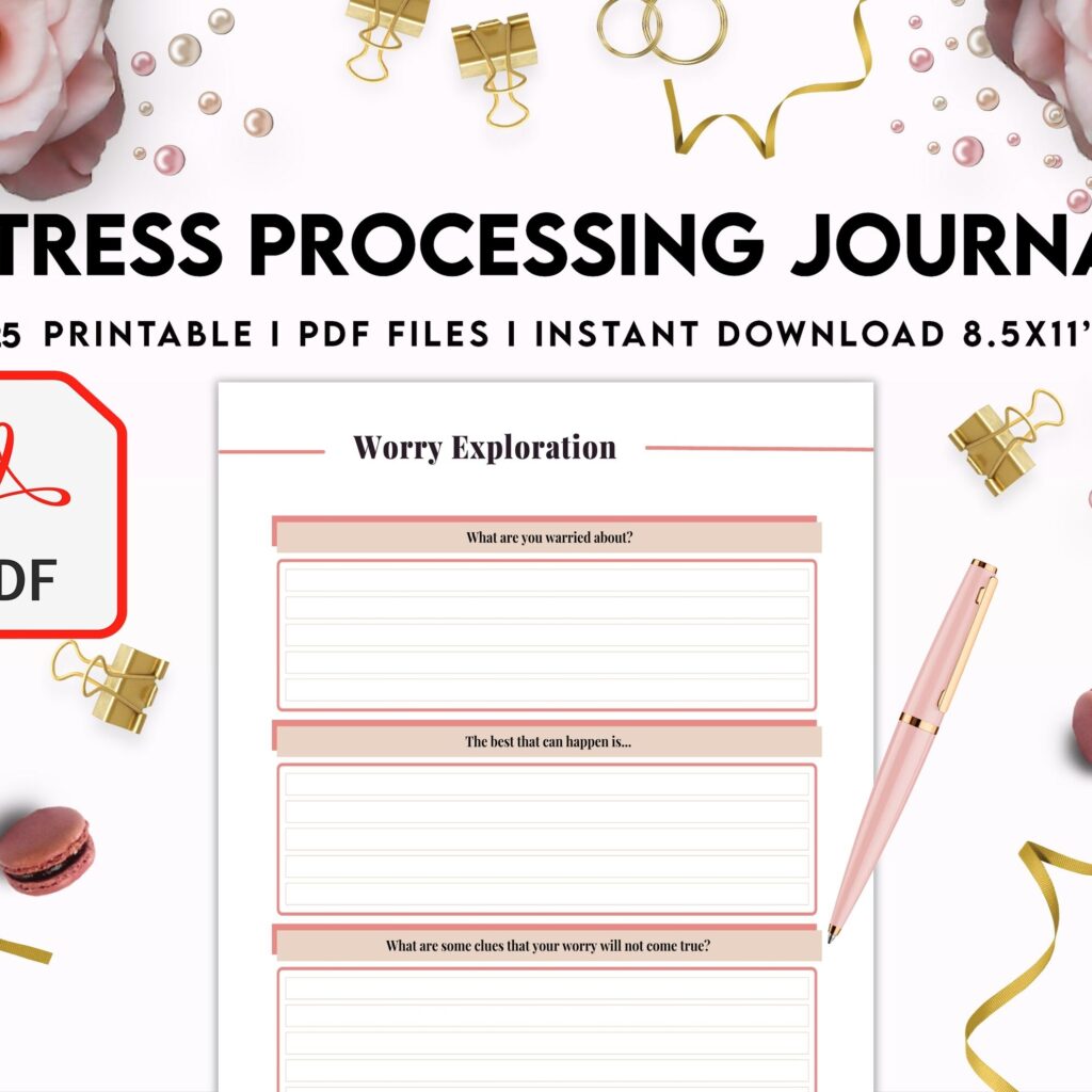 Stress Processing Journal Pages for daily self care, mental health, and emotion list with breakdown worksheets, PDF Printable, Kdp interior