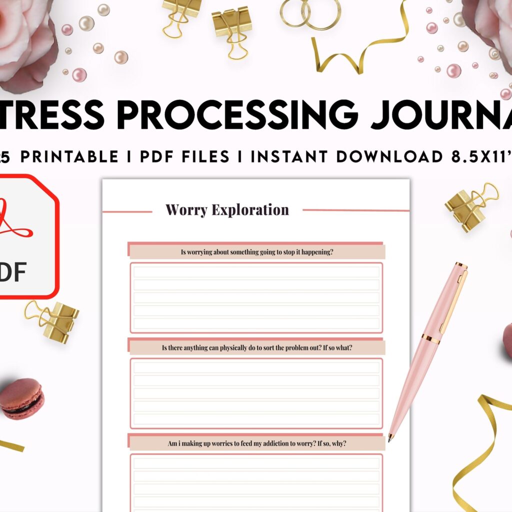 Stress Processing Journal Pages for daily self care, mental health, and emotion list with breakdown worksheets, PDF Printable, Kdp interior