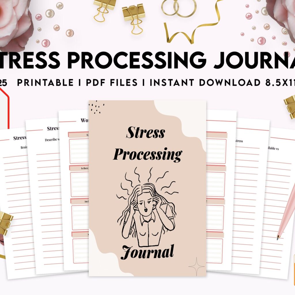 Stress Processing Journal Pages for daily self care, mental health, and emotion list with breakdown worksheets, PDF Printable, Kdp interior