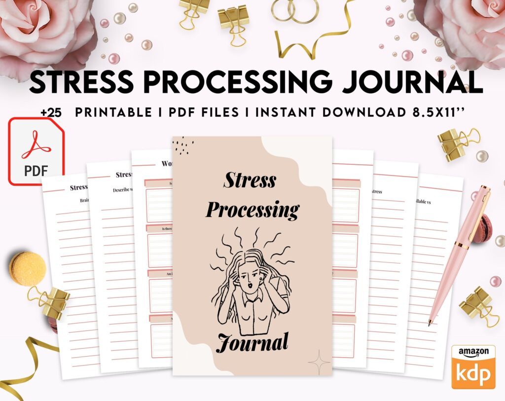 Stress Processing Journal Pages for daily self care, mental health, and emotion list with breakdown worksheets, PDF Printable, Kdp interior