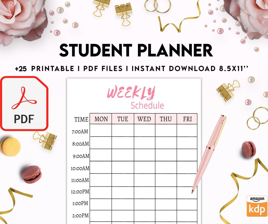 Student Planner , Weekly Schedule, Grade Tracker, Assignment Tracker, Study Planner, Class overview, PDF Printable, Kdp interior