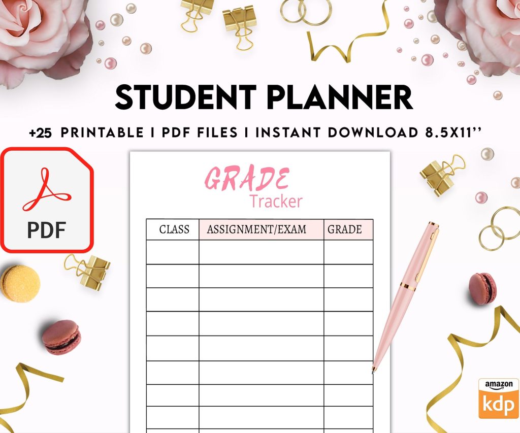 Student Planner , Weekly Schedule, Grade Tracker, Assignment Tracker, Study Planner, Class overview, PDF Printable, Kdp interior