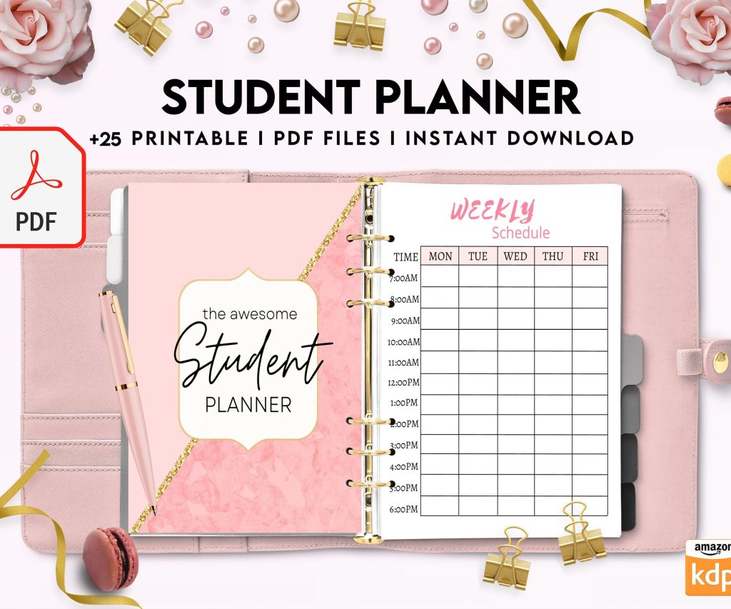 Student Planner , Weekly Schedule, Grade Tracker, Assignment Tracker, Study Planner, Class overview, PDF Printable, Kdp interior