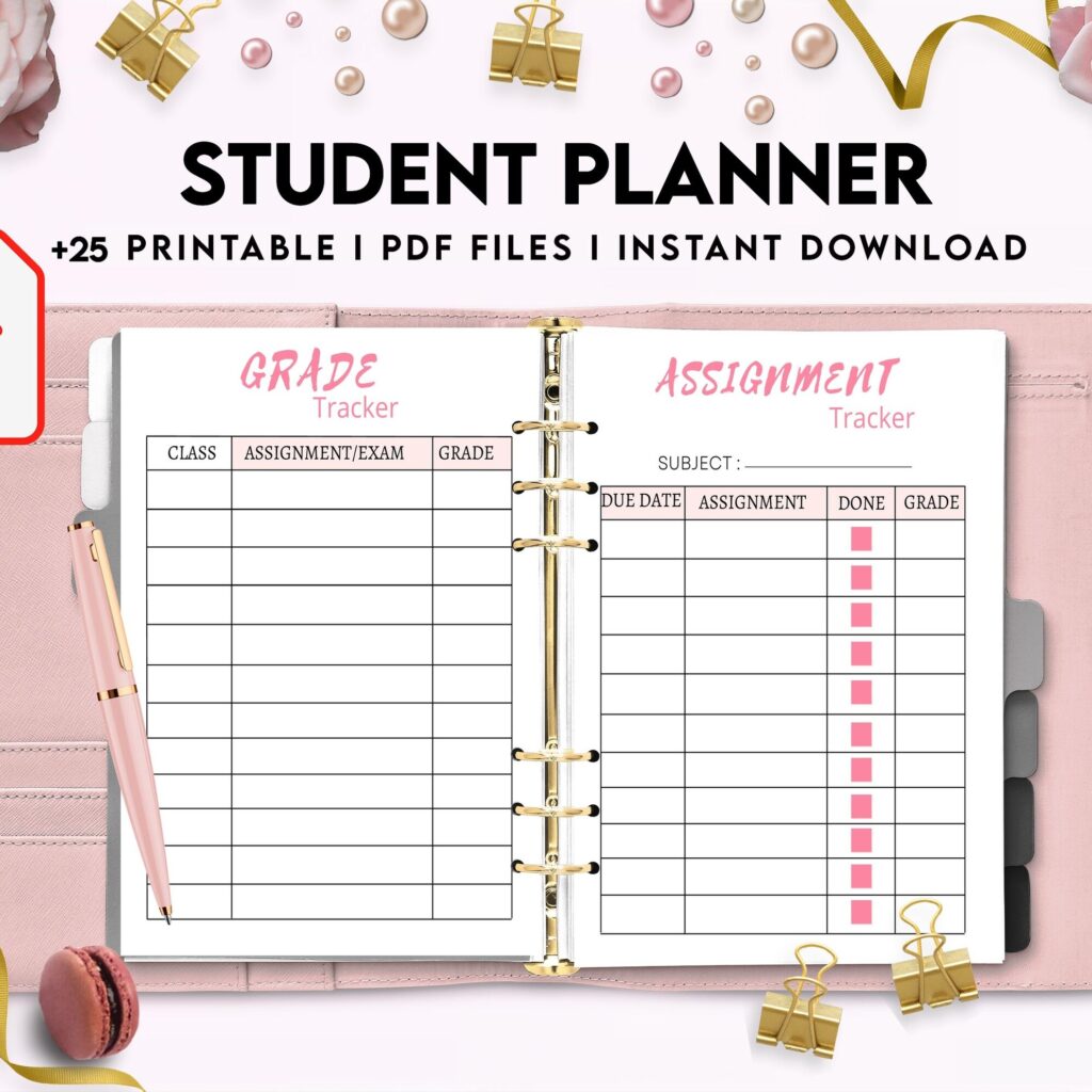 Student Planner , Weekly Schedule, Grade Tracker, Assignment Tracker, Study Planner, Class overview, PDF Printable, Kdp interior