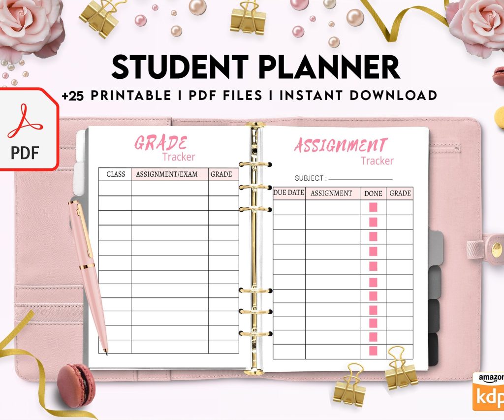 Student Planner , Weekly Schedule, Grade Tracker, Assignment Tracker, Study Planner, Class overview, PDF Printable, Kdp interior