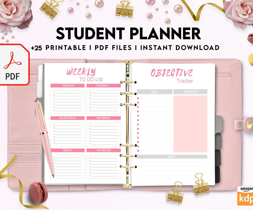 Student Planner , Weekly Schedule, Grade Tracker, Assignment Tracker, Study Planner, Class overview, PDF Printable, Kdp interior
