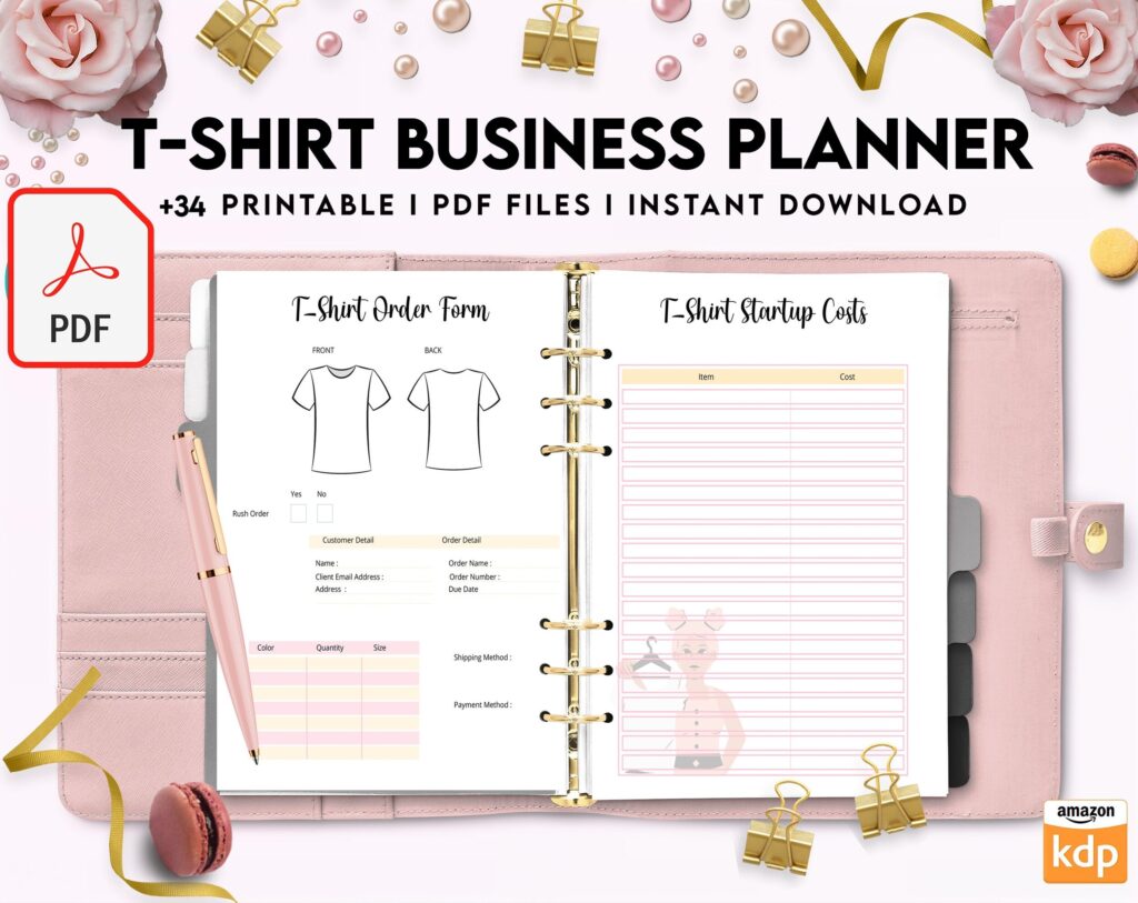T-shirt Business Planner Template, T-shirt Order form, Invoice, Tracker Etc. , PDF Printable, Kdp interior