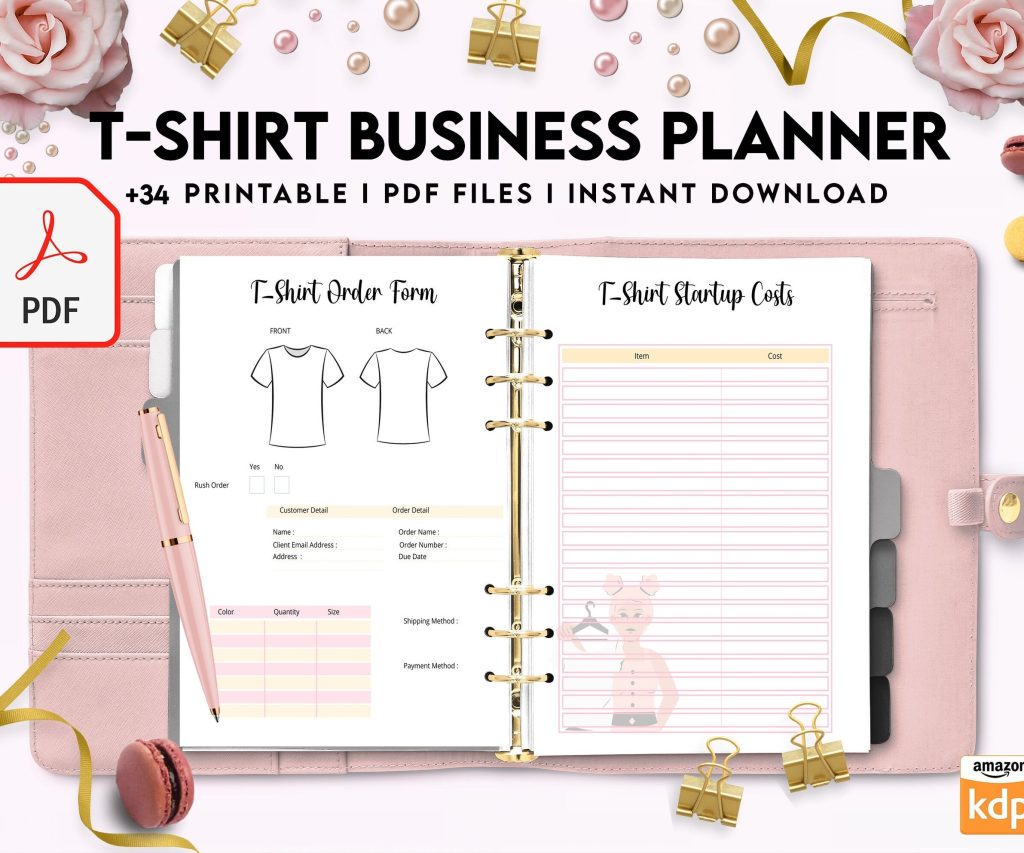 T-shirt Business Planner Template, T-shirt Order form, Invoice, Tracker Etc. , PDF Printable, Kdp interior