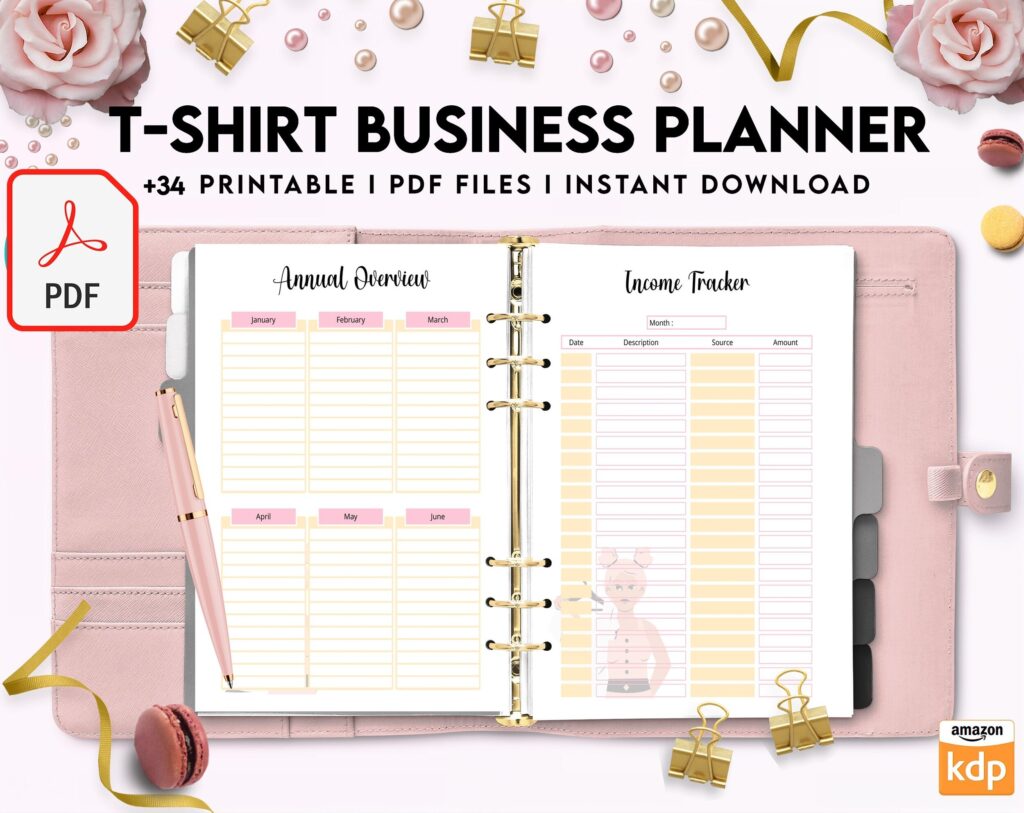 T-shirt Business Planner Template, T-shirt Order form, Invoice, Tracker Etc. , PDF Printable, Kdp interior