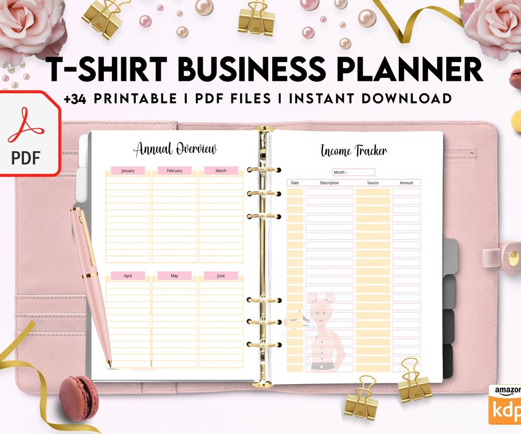 T-shirt Business Planner Template, T-shirt Order form, Invoice, Tracker Etc. , PDF Printable, Kdp interior