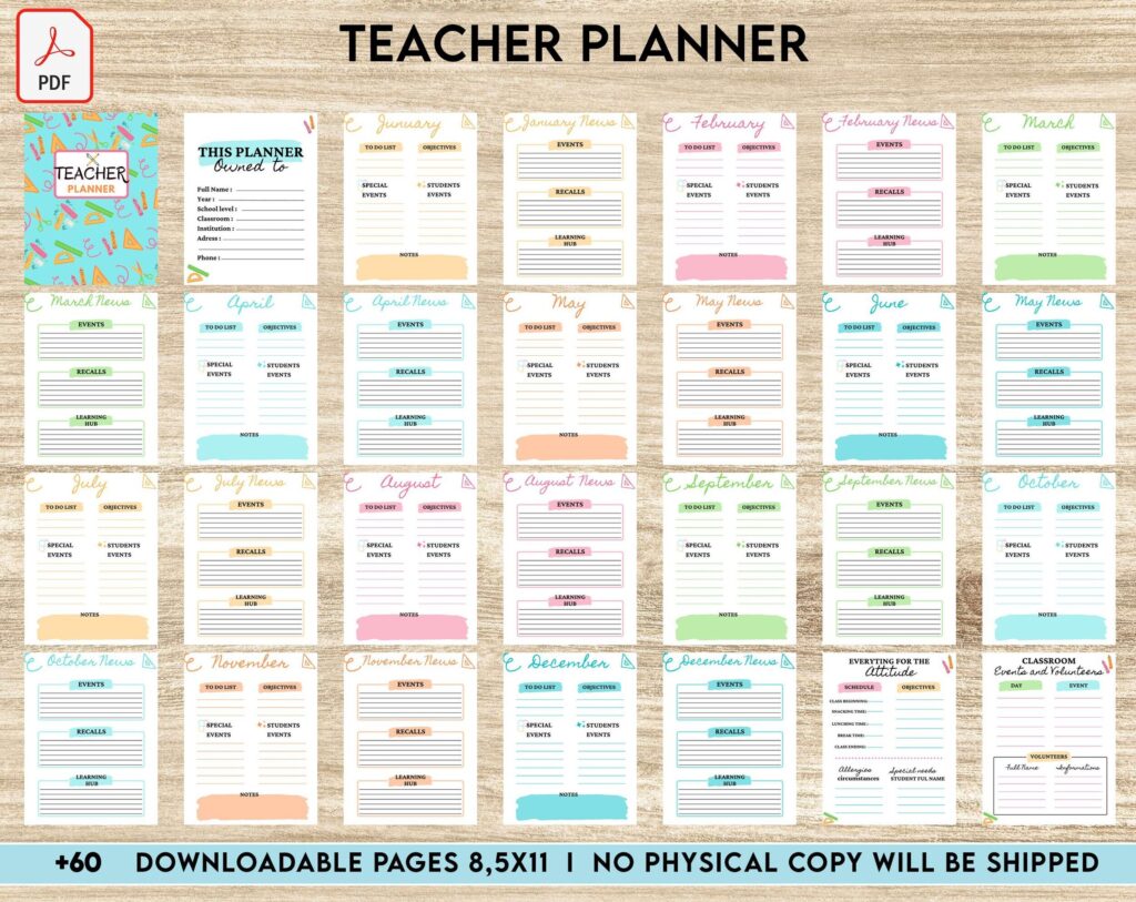 Teacher Planner, Teacher Journal, teacher Bundle pages, PDF Printable, Kdp interior