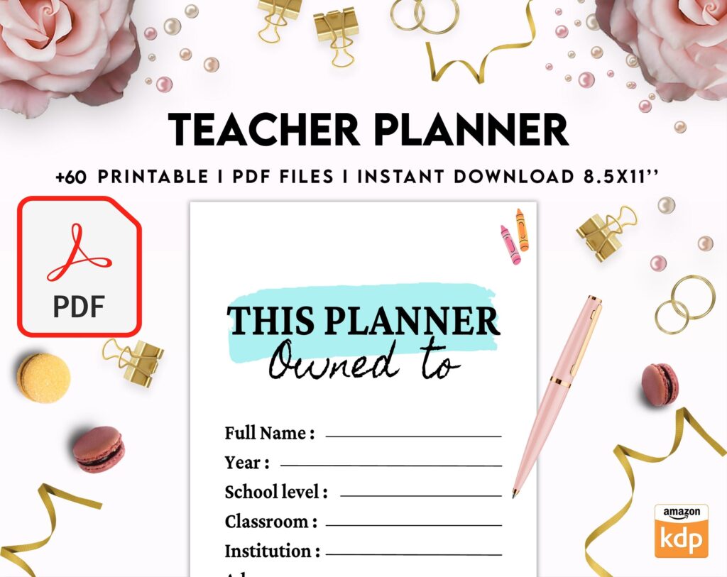 Teacher Planner, Teacher Journal, teacher Bundle pages, PDF Printable, Kdp interior