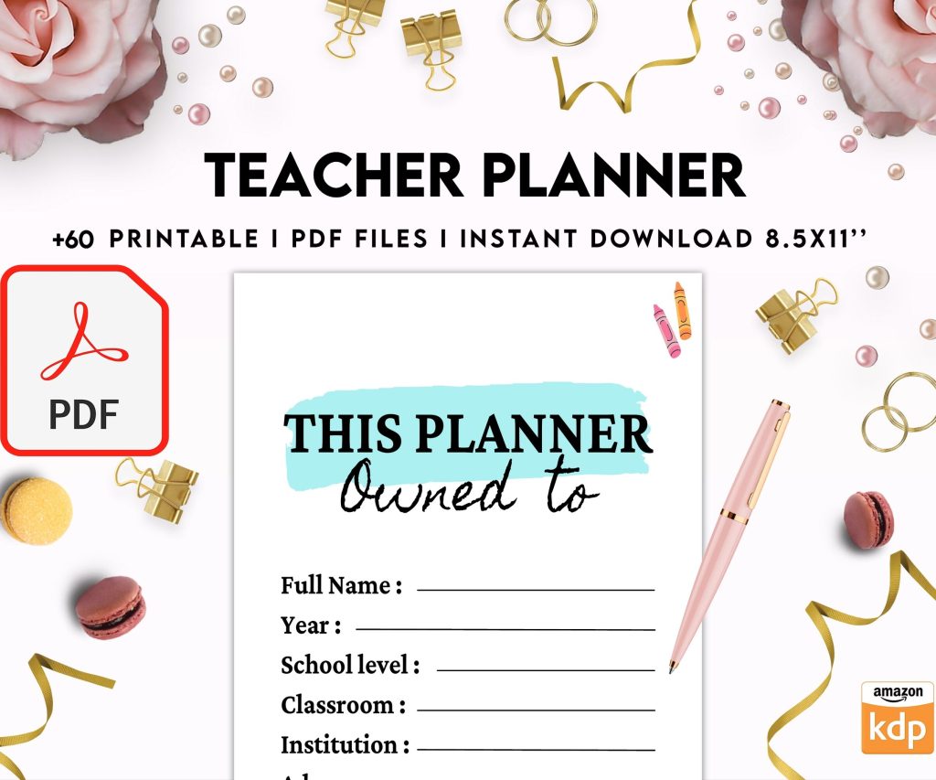 Teacher Planner, Teacher Journal, teacher Bundle pages, PDF Printable, Kdp interior