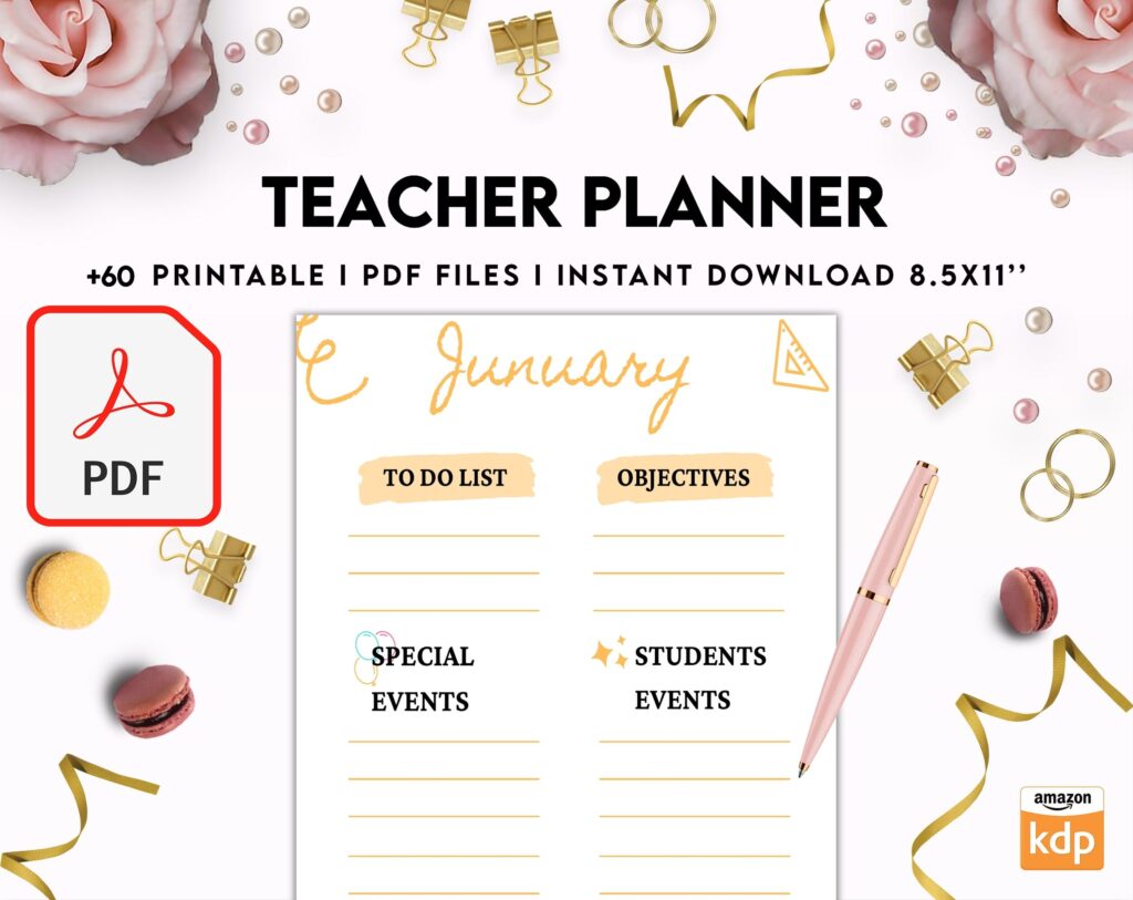 Teacher Planner, Teacher Journal, teacher Bundle pages, PDF Printable, Kdp interior