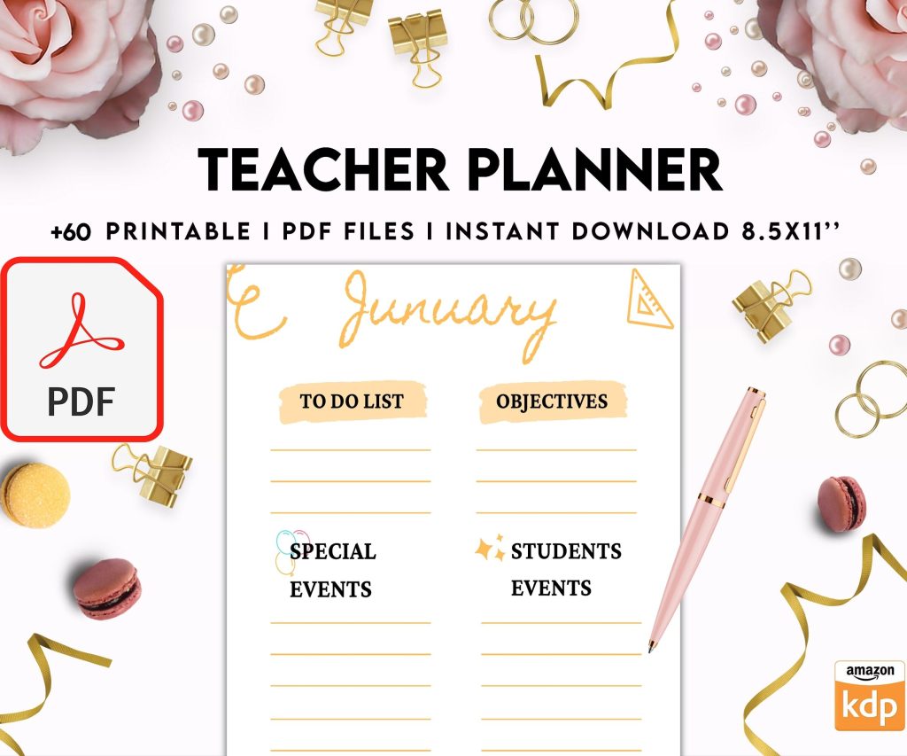 Teacher Planner, Teacher Journal, teacher Bundle pages, PDF Printable, Kdp interior