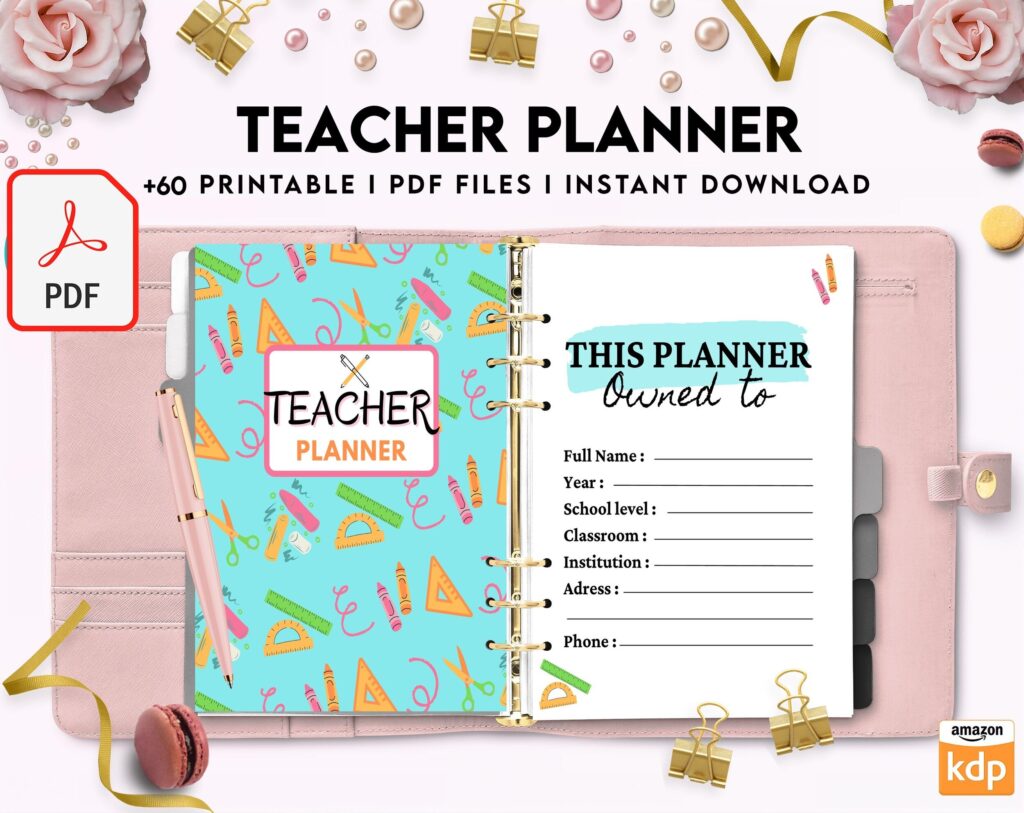 Teacher Planner, Teacher Journal, teacher Bundle pages, PDF Printable, Kdp interior