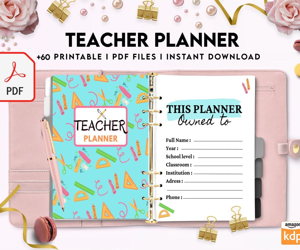 Teacher Planner, Teacher Journal, teacher Bundle pages, PDF Printable, Kdp interior