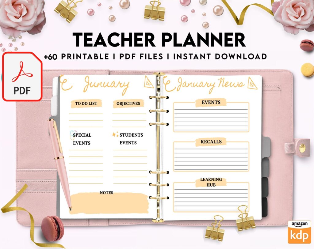 Teacher Planner, Teacher Journal, teacher Bundle pages, PDF Printable, Kdp interior