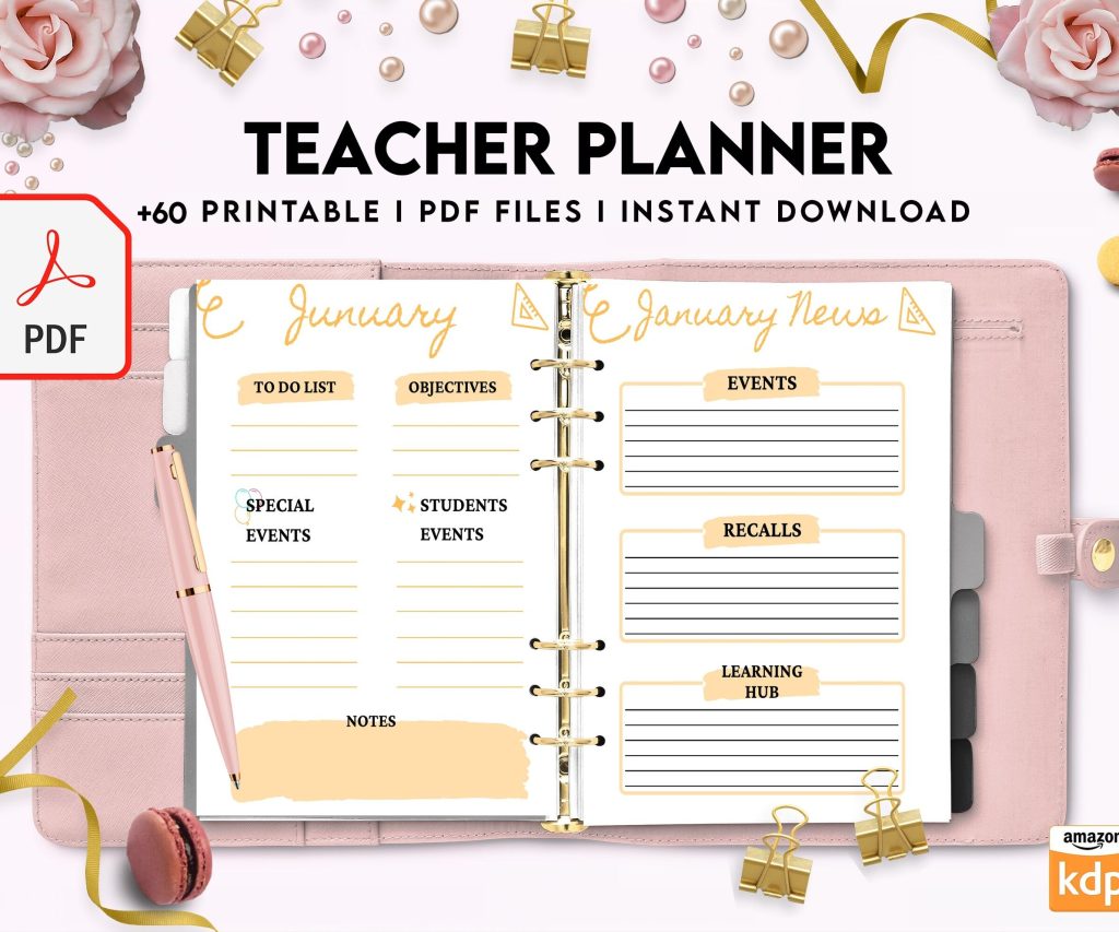 Teacher Planner, Teacher Journal, teacher Bundle pages, PDF Printable, Kdp interior