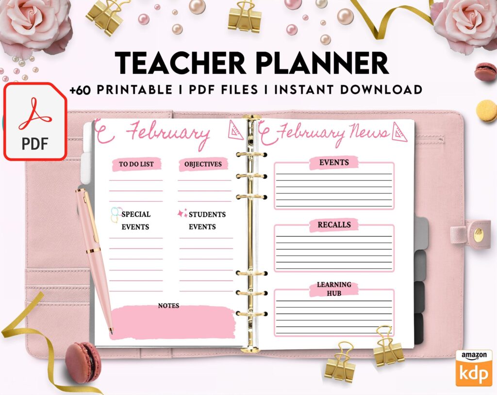 Teacher Planner, Teacher Journal, teacher Bundle pages, PDF Printable, Kdp interior