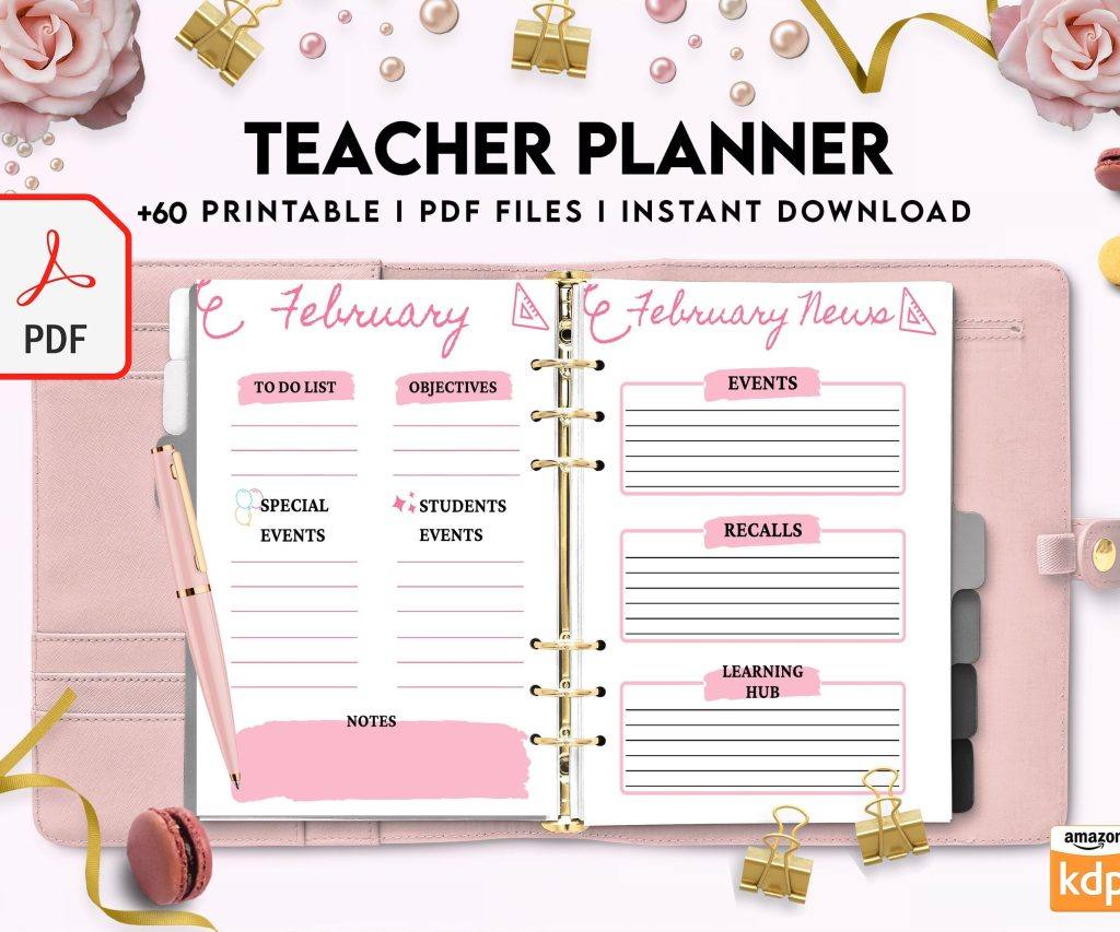Teacher Planner, Teacher Journal, teacher Bundle pages, PDF Printable, Kdp interior