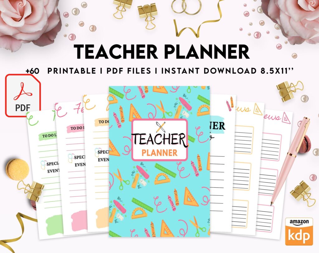 Teacher Planner, Teacher Journal, teacher Bundle pages, PDF Printable, Kdp interior