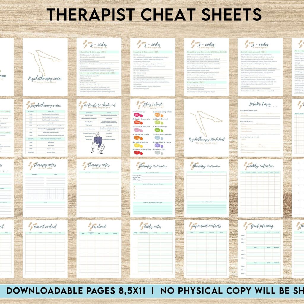 Therapist Planner, Therapist insert cheat sheets for documentation & clinical work, therapy sheets PDF Printable, Kdp interior