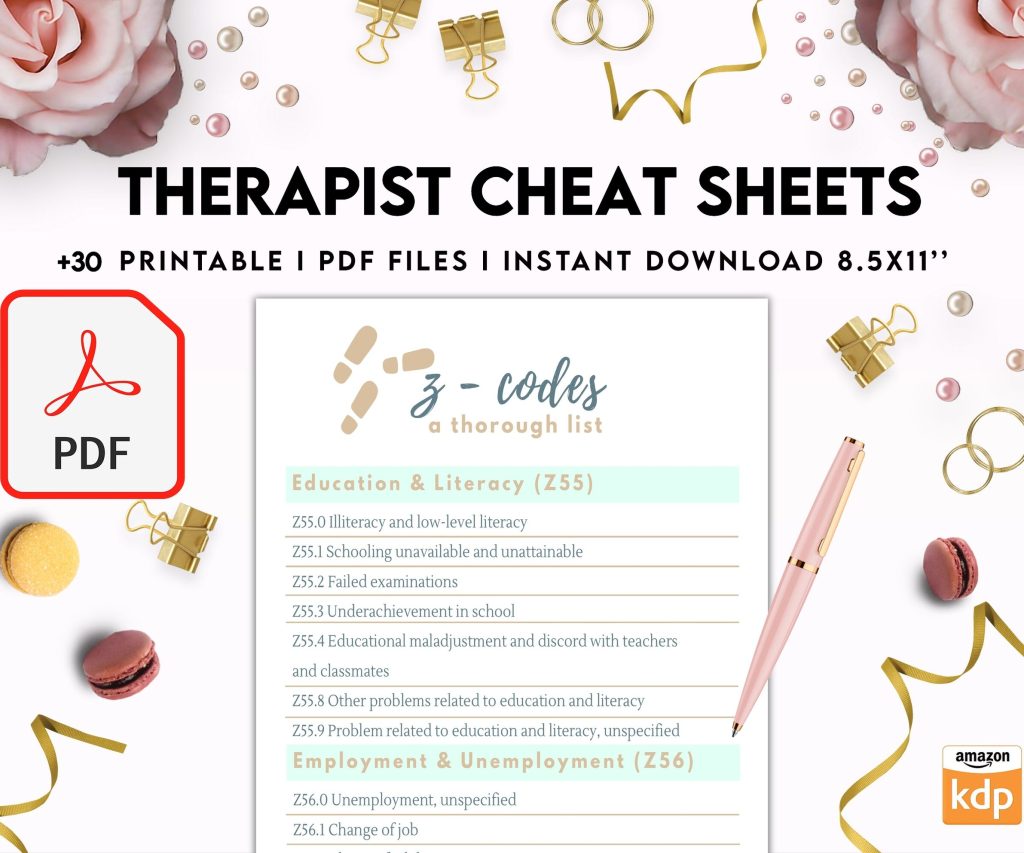 Therapist Planner, Therapist insert cheat sheets for documentation & clinical work, therapy sheets PDF Printable, Kdp interior