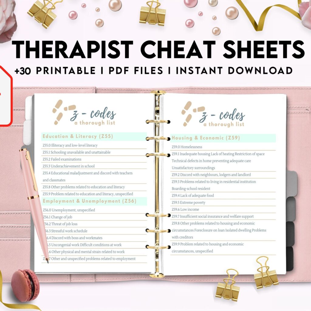 Therapist Planner, Therapist insert cheat sheets for documentation & clinical work, therapy sheets PDF Printable, Kdp interior