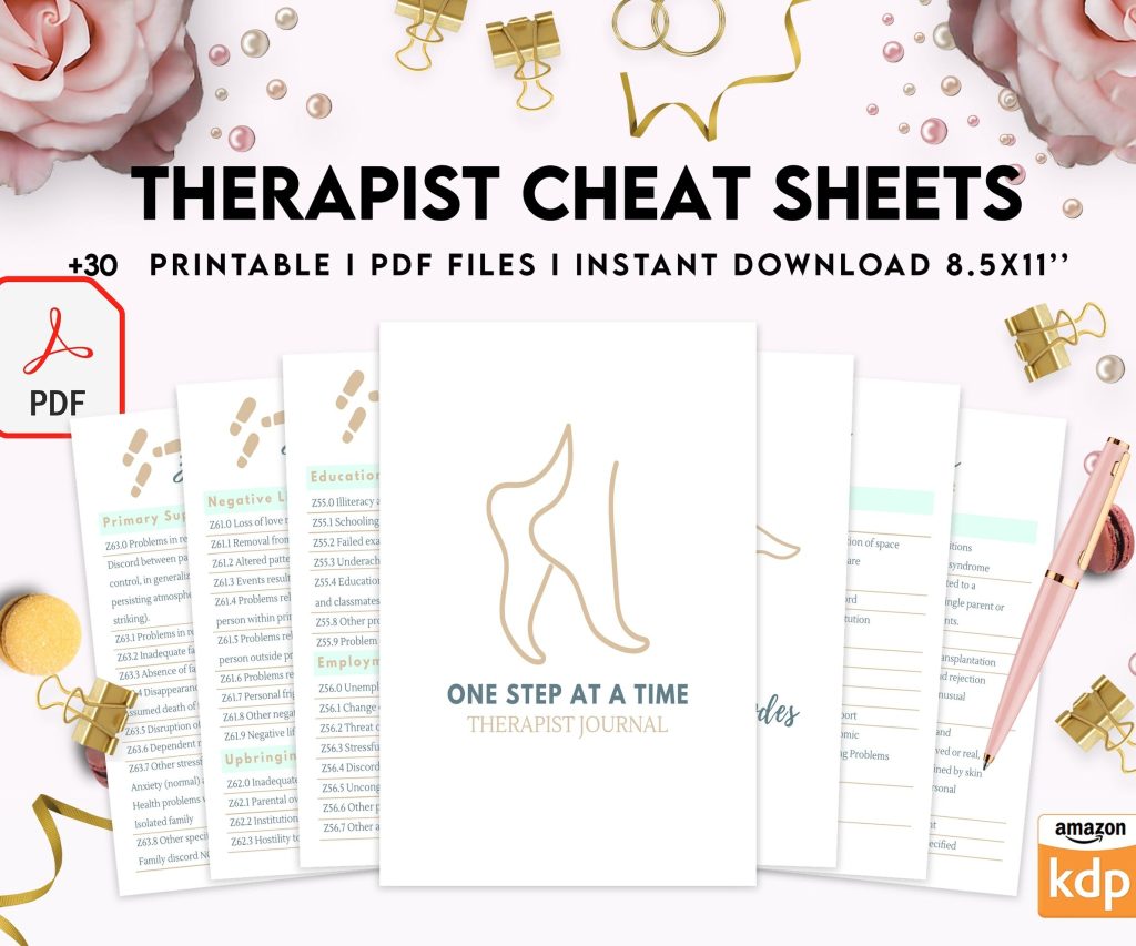 Therapist Planner, Therapist insert cheat sheets for documentation & clinical work, therapy sheets PDF Printable, Kdp interior