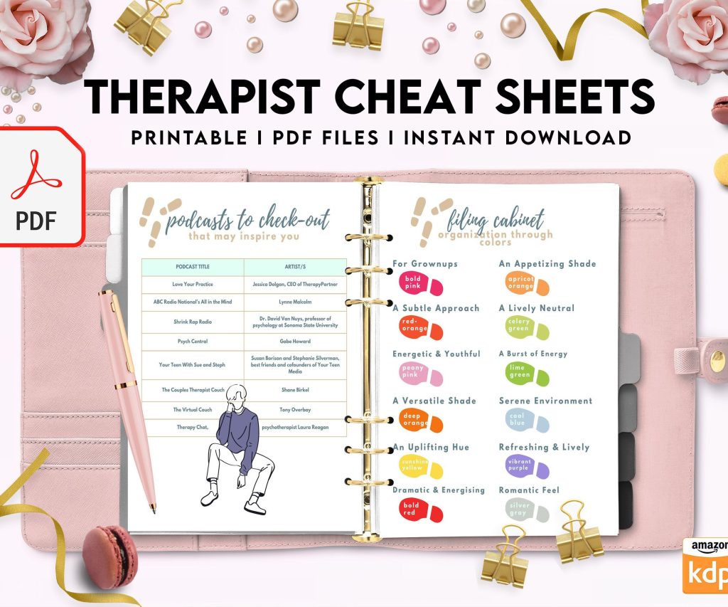 Therapist Planner, Therapist insert cheat sheets for documentation & clinical work, therapy sheets PDF Printable, Kdp interior