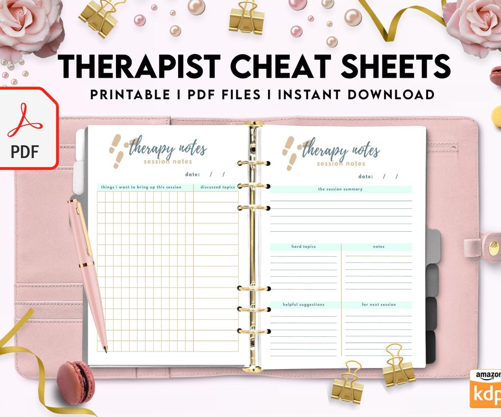 Therapist Planner, Therapist insert cheat sheets for documentation & clinical work, therapy sheets PDF Printable, Kdp interior