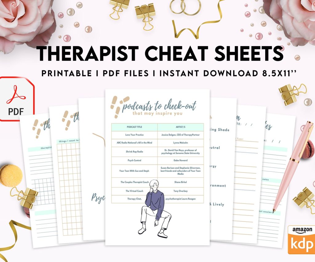 Therapist Planner, Therapist insert cheat sheets for documentation & clinical work, therapy sheets PDF Printable, Kdp interior