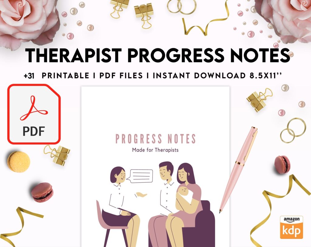 Progress Notes for Therapists, 8×11 inch pages size therapy worksheets, Client Progress Note Template , Counseling, PDF Printable, Kdp interior