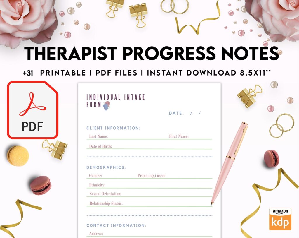 Progress Notes for Therapists, 8×11 inch pages size therapy worksheets, Client Progress Note Template , Counseling, PDF Printable, Kdp interior
