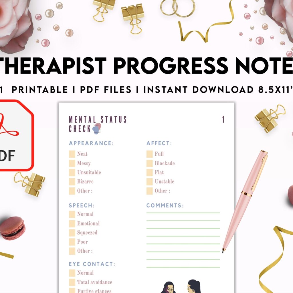 Progress Notes for Therapists, 8×11 inch pages size therapy worksheets, Client Progress Note Template , Counseling, PDF Printable, Kdp interior