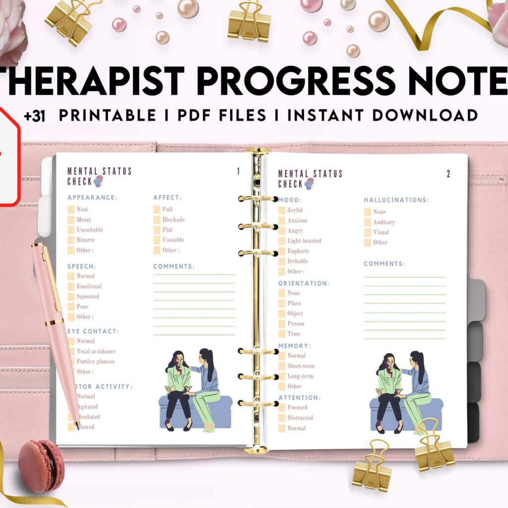 Progress Notes for Therapists, 8×11 inch pages size therapy worksheets, Client Progress Note Template , Counseling, PDF Printable, Kdp interior