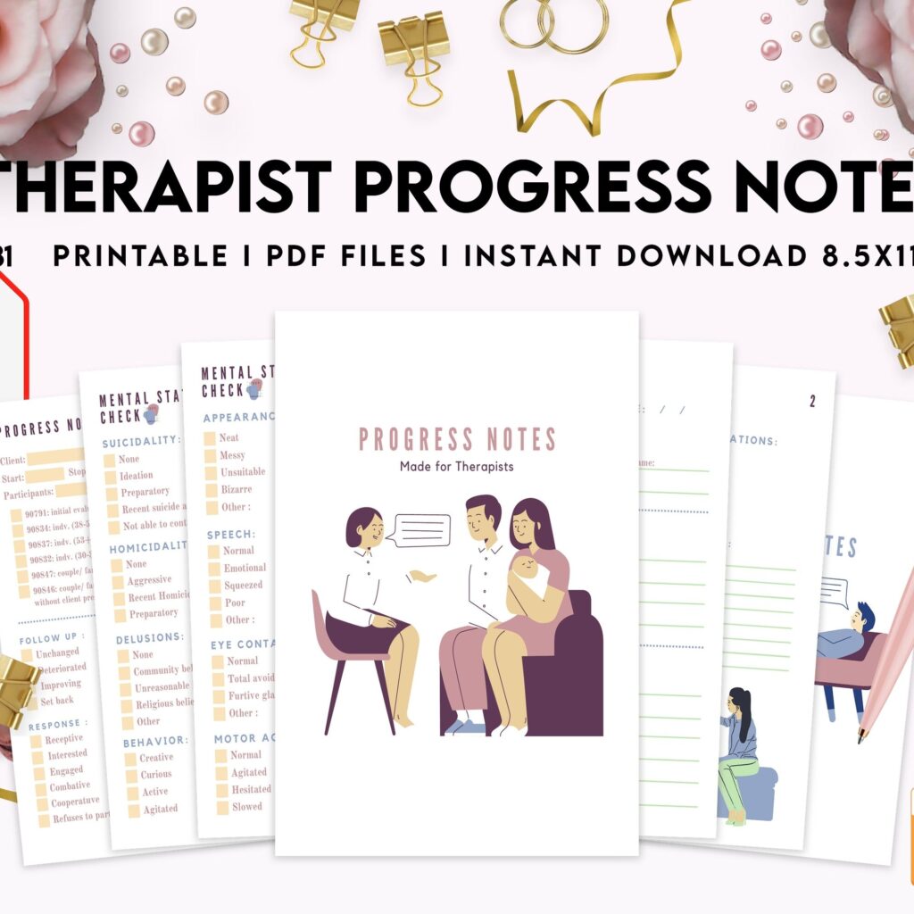 Progress Notes for Therapists, 8×11 inch pages size therapy worksheets, Client Progress Note Template , Counseling, PDF Printable, Kdp interior