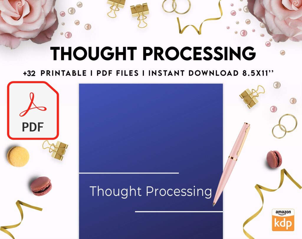 Thought Processing Journal Pages for daily self care, mental health, and emotion list with breakdown worksheets, PDF Printable, Kdp interior