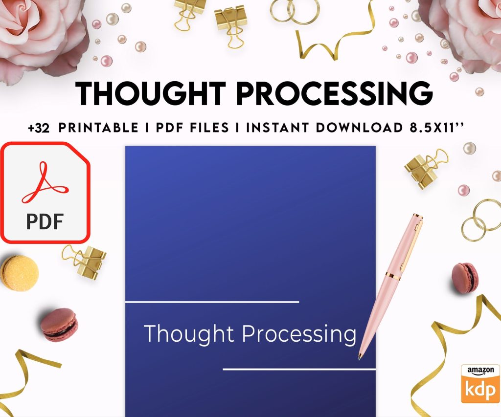 Thought Processing Journal Pages for daily self care, mental health, and emotion list with breakdown worksheets, PDF Printable, Kdp interior