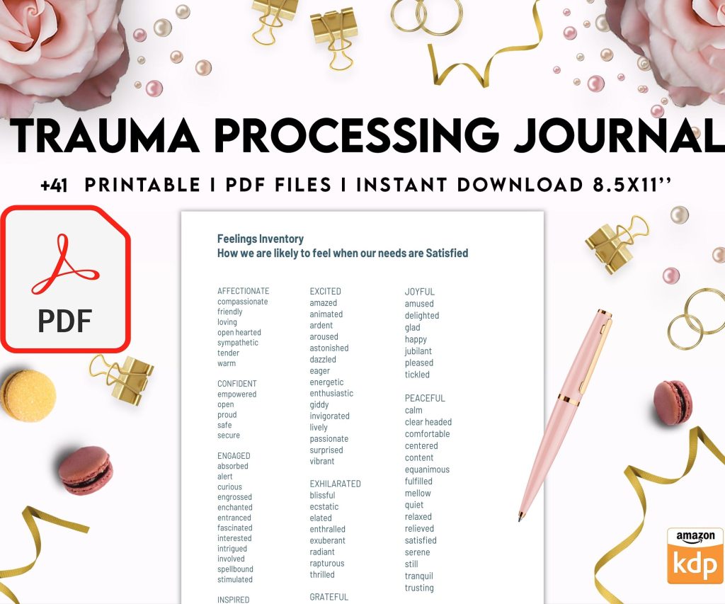 Trauma Processing Journal Pages, daily self care, mental health, emotion list, breakdown worksheets Therapy Journal, Counseling, PDF Printable, Kdp interior