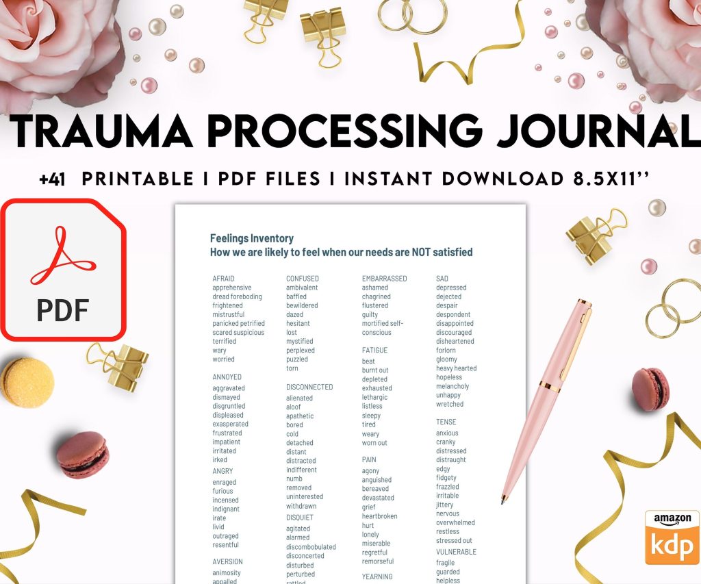 Trauma Processing Journal Pages, daily self care, mental health, emotion list, breakdown worksheets Therapy Journal, Counseling, PDF Printable, Kdp interior