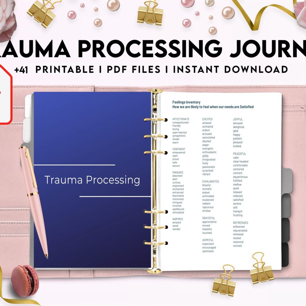 Trauma Processing Journal Pages, daily self care, mental health, emotion list, breakdown worksheets Therapy Journal, Counseling, PDF Printable, Kdp interior